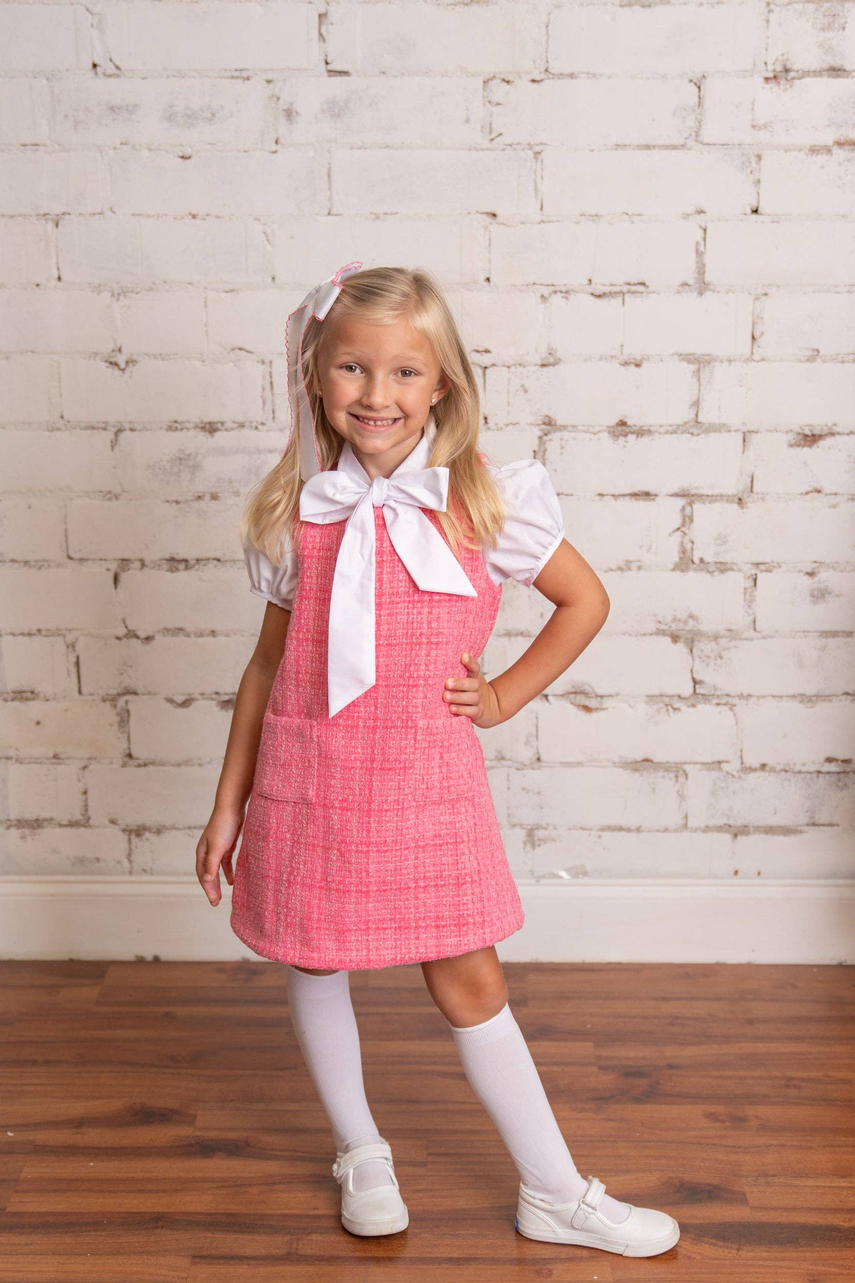 Jillian Hot Pink Tweed Jumper Lowcountry Littlewear