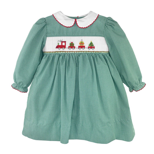 Christmas Train Dress with Hand Picture Smocking Petit Ami & Zubels
