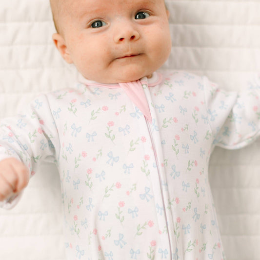 Evelyn's Classics Print Zip Footie Magnolia Baby