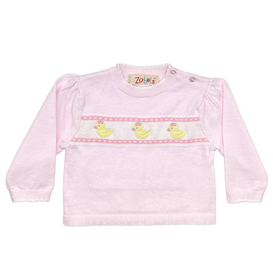 Three Little Ducks Pink Knit Sweater Petit Ami & Zubels