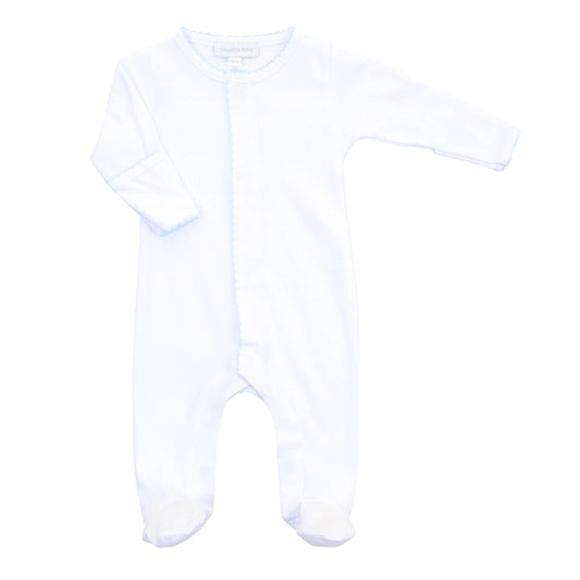 Solid Essentials White Footie with Light Blue Trim Magnolia Baby