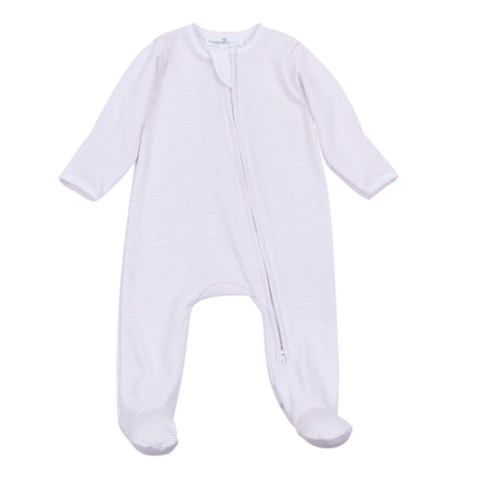 Mini Stripes Zip Footie - Pink Magnolia Baby