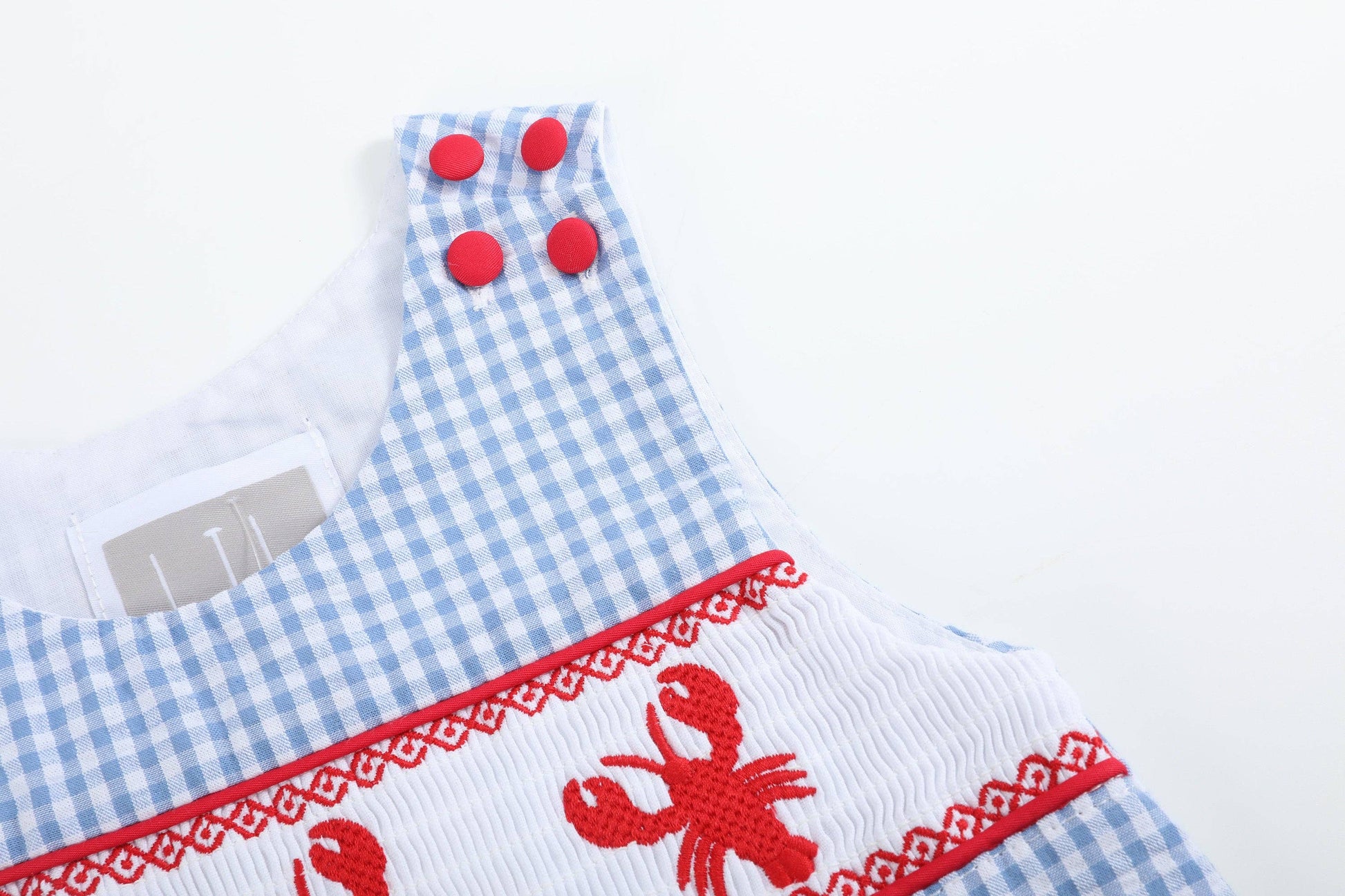 Blue Gingham Crawfish Smocked Shortalls Lowcountry Littlewear