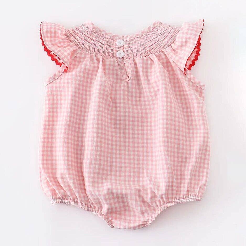 Strawberry Plaid Smocked Romper Lowcountry Littlewear