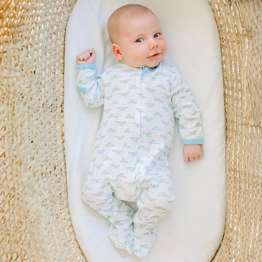 Alligator Pie Print Zip Footie Magnolia Baby