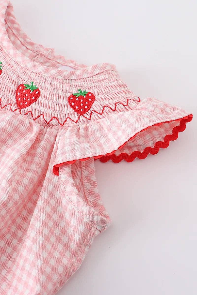 Strawberry Plaid Smocked Romper