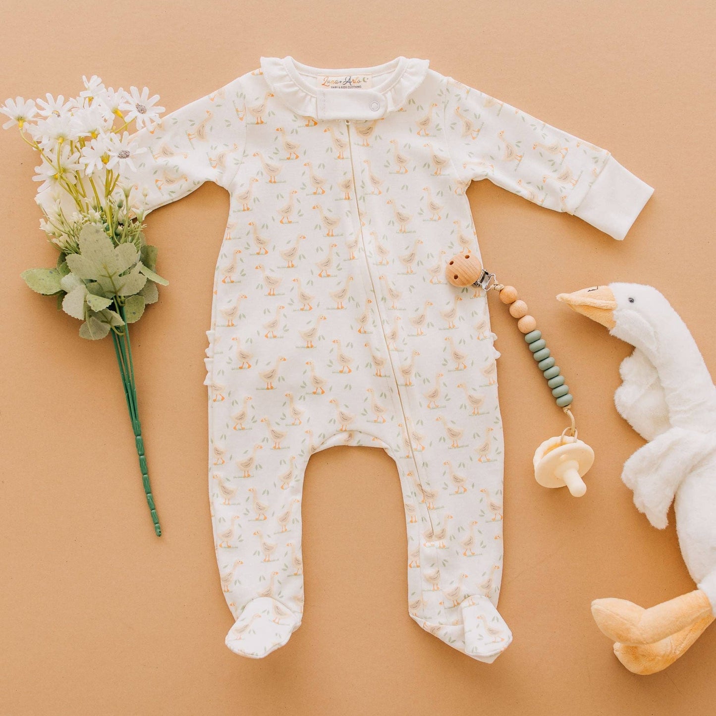 Goose Tales Ruffle Zip Footie Lowcountry Littlewear