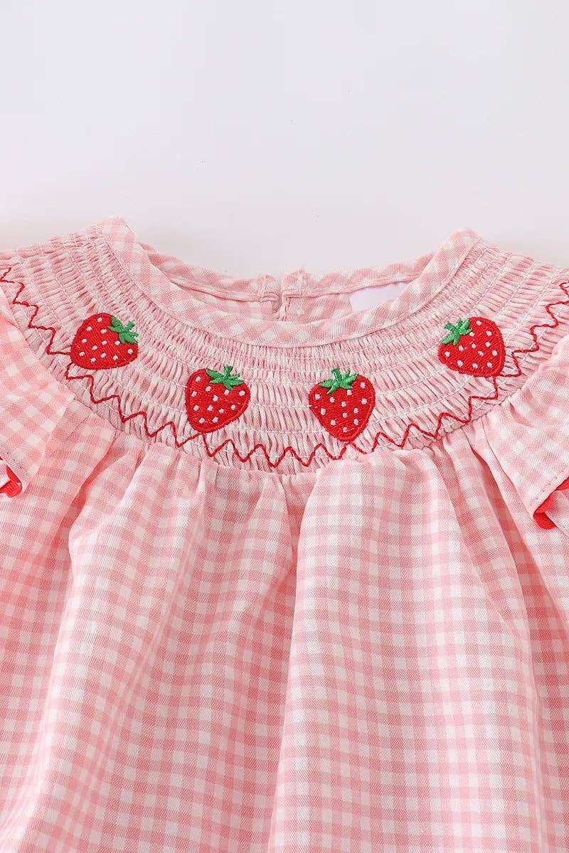 Strawberry Plaid Smocked Romper