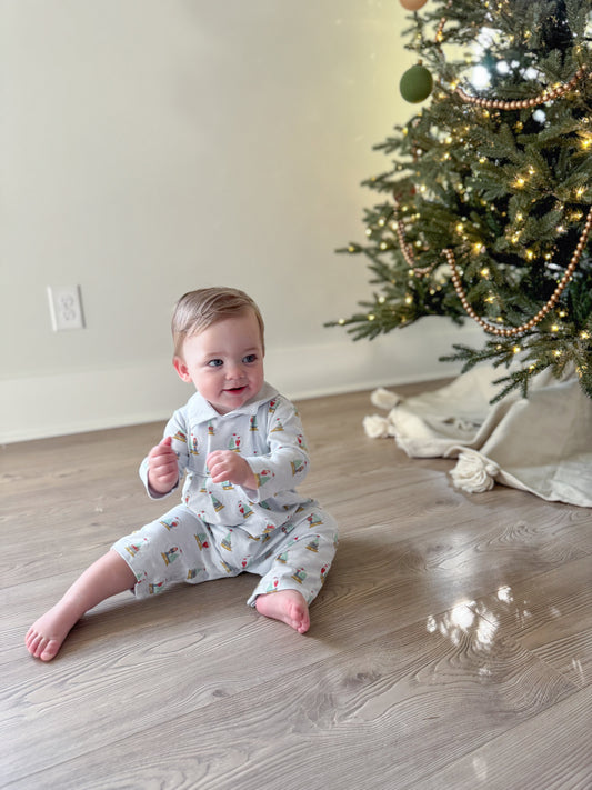 Blue Snow Globes Romper Hug Me First