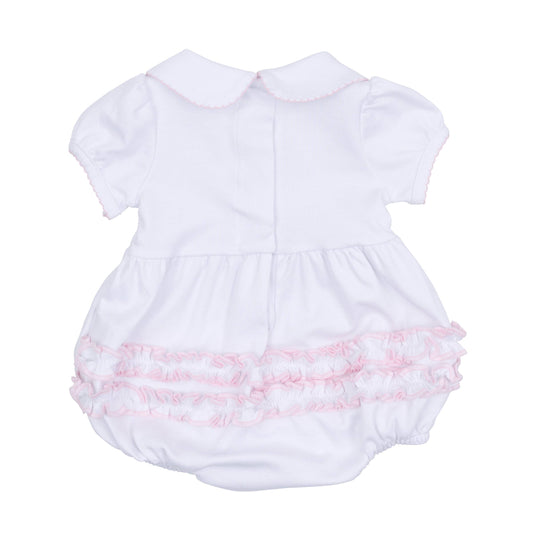 Essentials Solid Collared Ruffle Bubble - White Pink Magnolia Baby