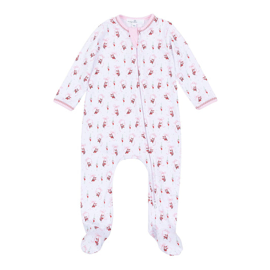 Jolly Ribbons Print Ruffle Zip Footie Magnolia Baby