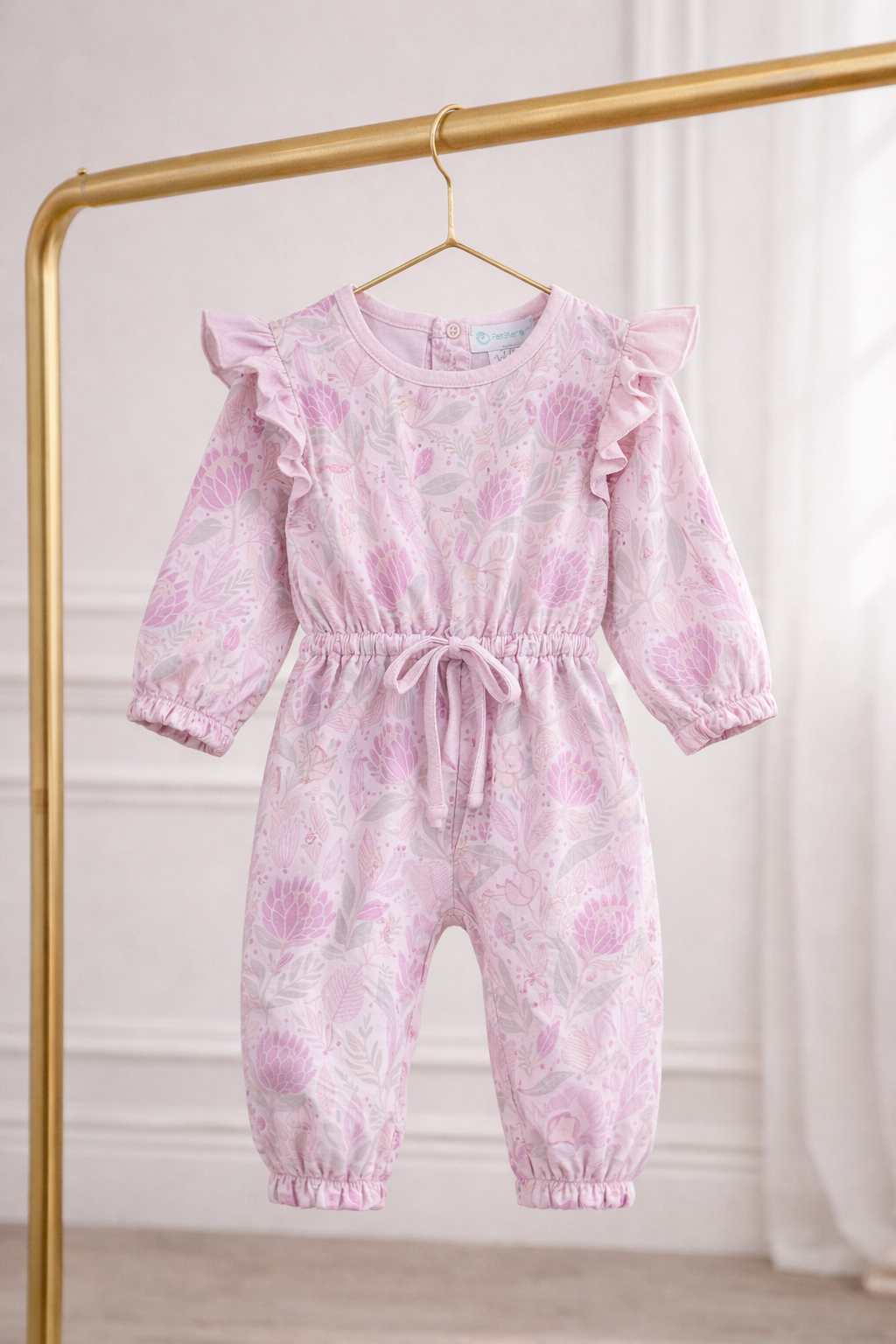 Lilah Pink Girls Romper Feather Baby