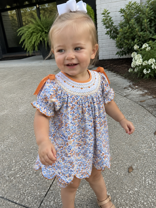 Fall Floral Smocked Girls Bloomer Set Rylee Faith Designs