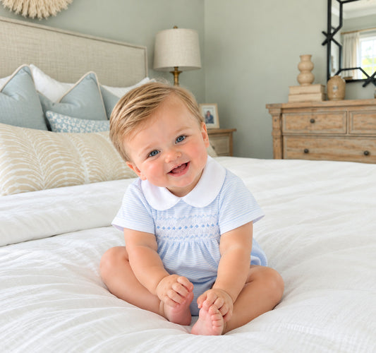 Benjamin Smocked Short Sleeve Bubble Magnolia Baby