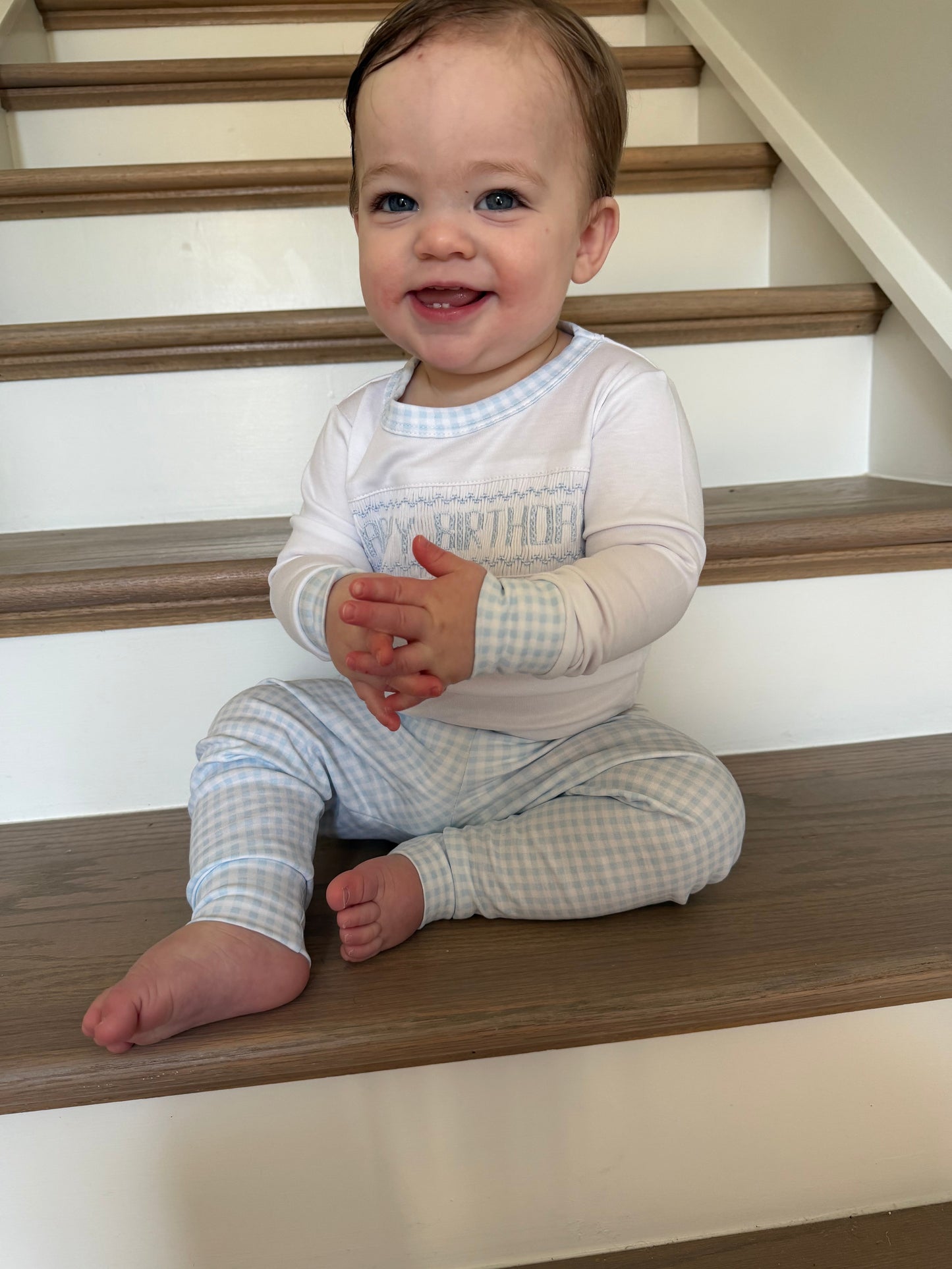 Birthday Heirloom Smocked Light Blue Pajamas Magnolia Baby