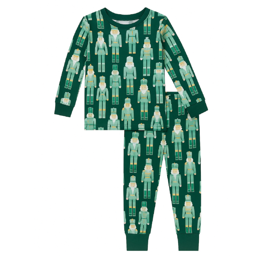 Green Christmas nutcracker bamboo soft toddler boys pajamas and eczema friendly
