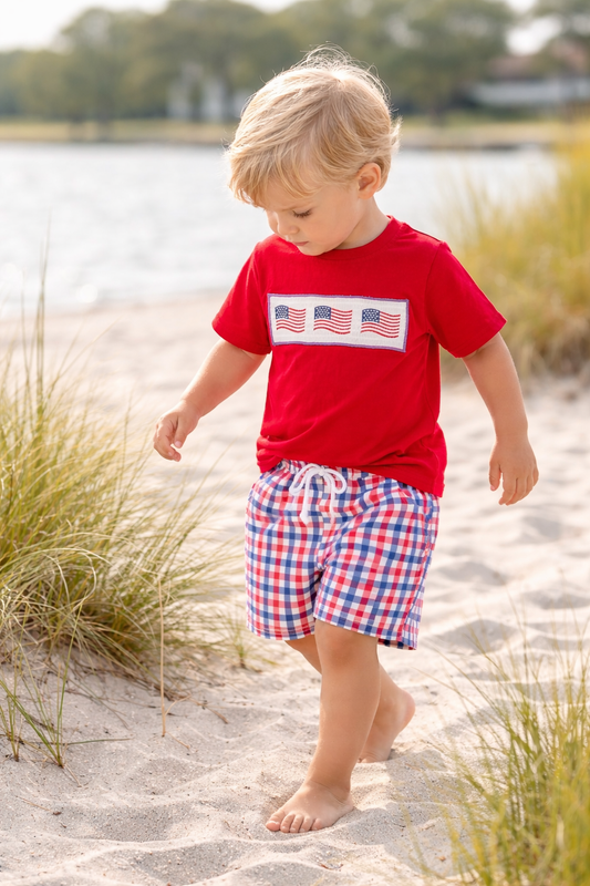 Boys Patriotic Plaid Flag Set Rylee Faith Designs