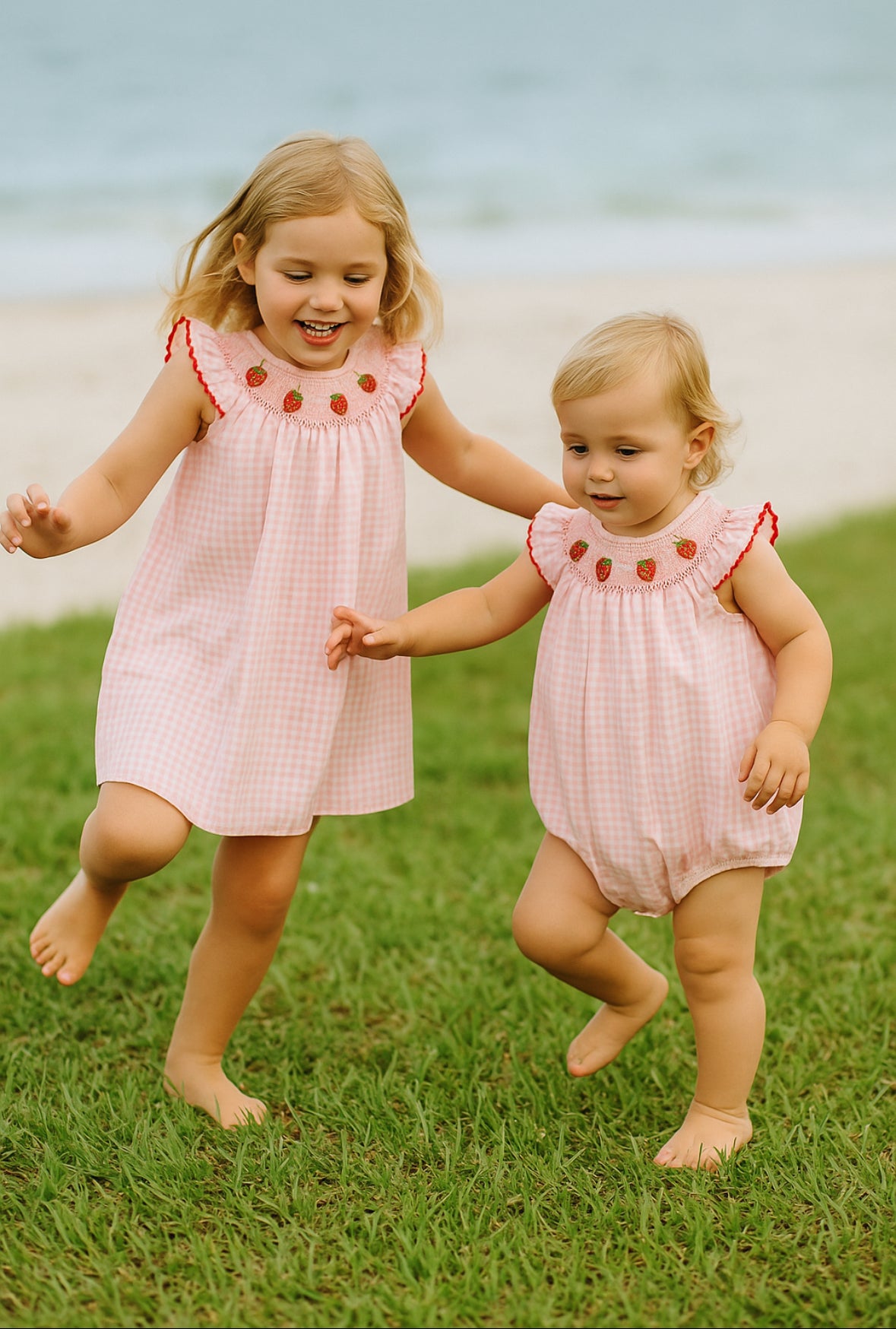 Strawberry Plaid Smocked Romper