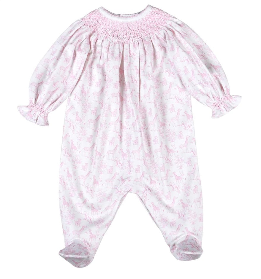 Pink Baby Safari Hand Smocked Bishop Footie Lowcountry Littlewear