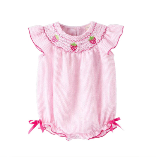 Strawberry Smocked Romper Rylee Faith Designs