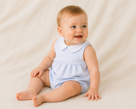 Mini Stripes Collared Sleeveless Bubble - Light Blue Magnolia Baby