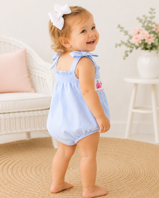 Seaside Whale Smocked Girl’s Bubble Rylee Faith Designs