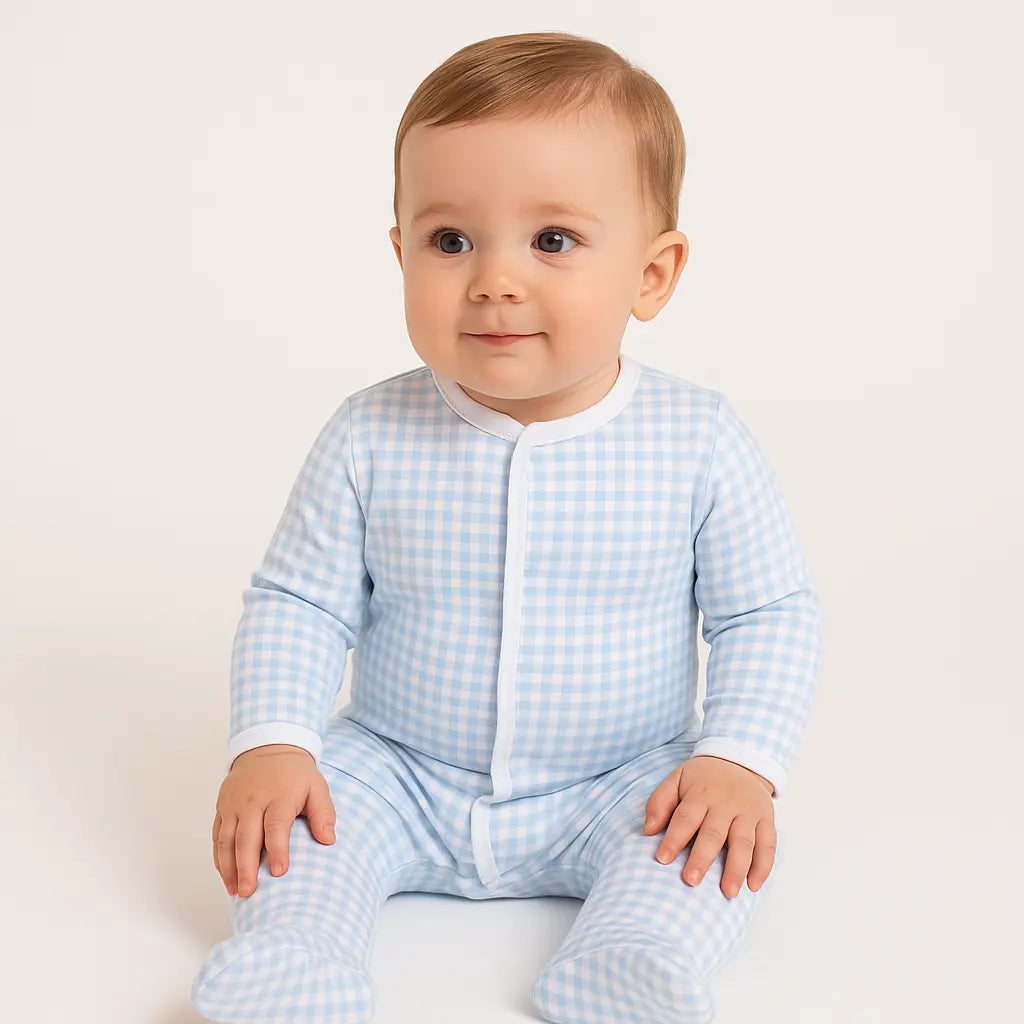 Blue Mini Checks Footie Magnolia Baby