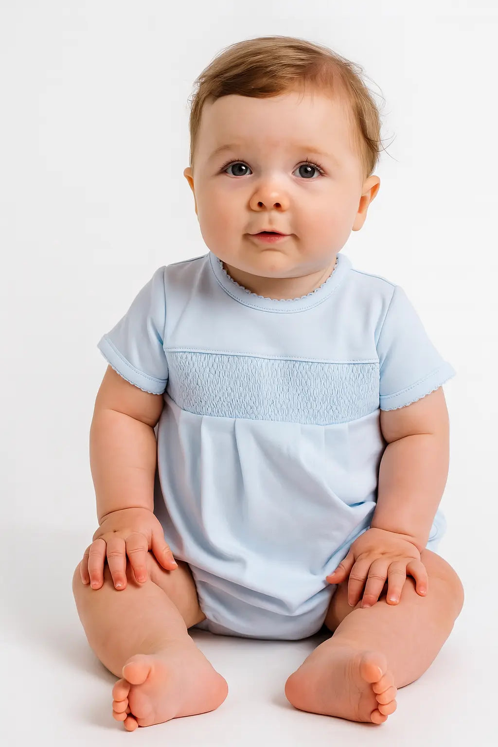 Blue Essentials Solid Smocked Bubble Magnolia Baby