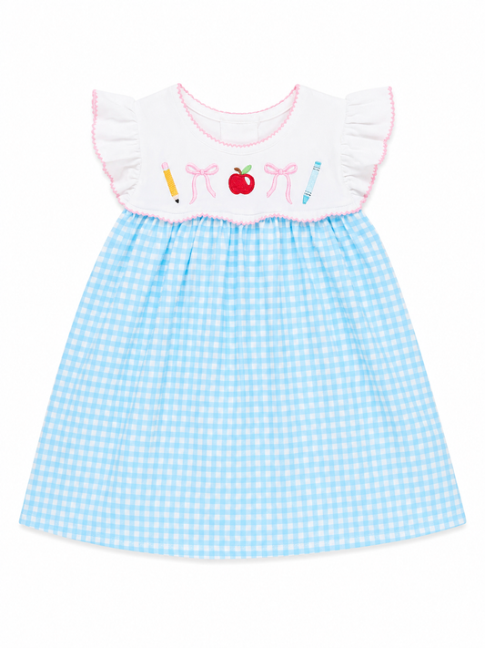 Class-Time Apple & Pencil Embroidered Flutter Dress Marie Nicole Clothing