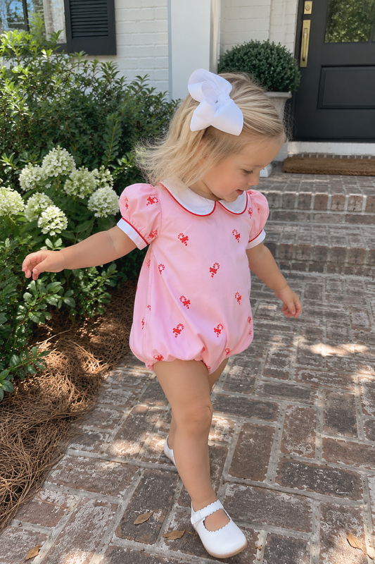 Candy Canes Embroidered Pink Bubble Smockingbird