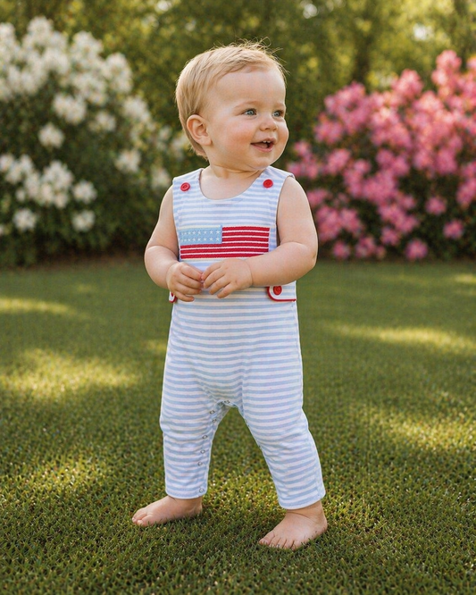 Patriotic Striped Blue Romper Rylee Faith Designs