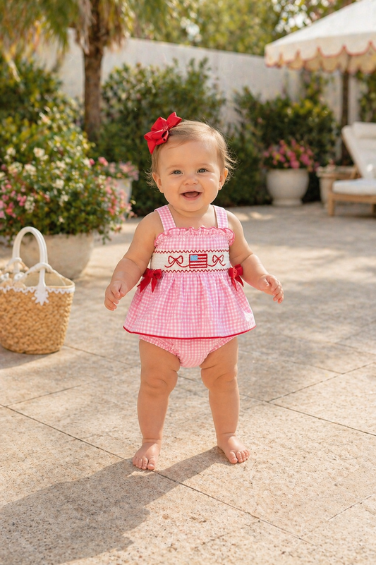 Pink Patriotic Ruffle Bubble Rylee Faith Designs