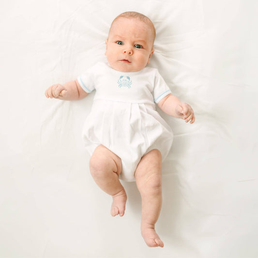 Little Crawlers Embroidered Bubble - Light Blue Magnolia Baby