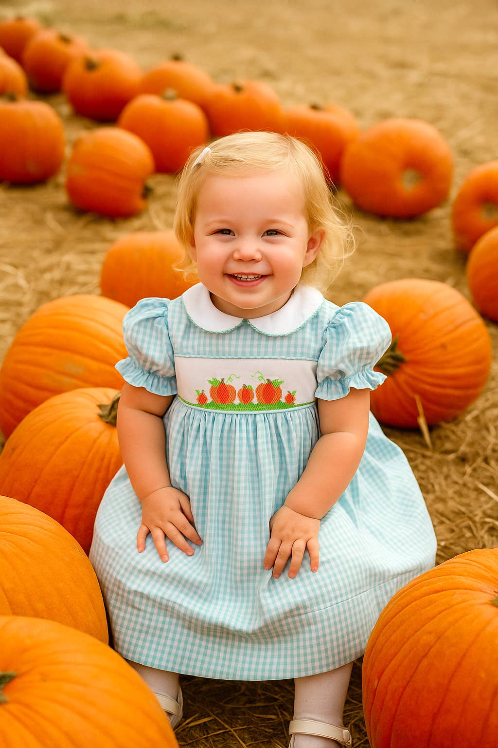 Fall Pumpkin Dress with Hand Picture Smocking Petit Ami & Zubels