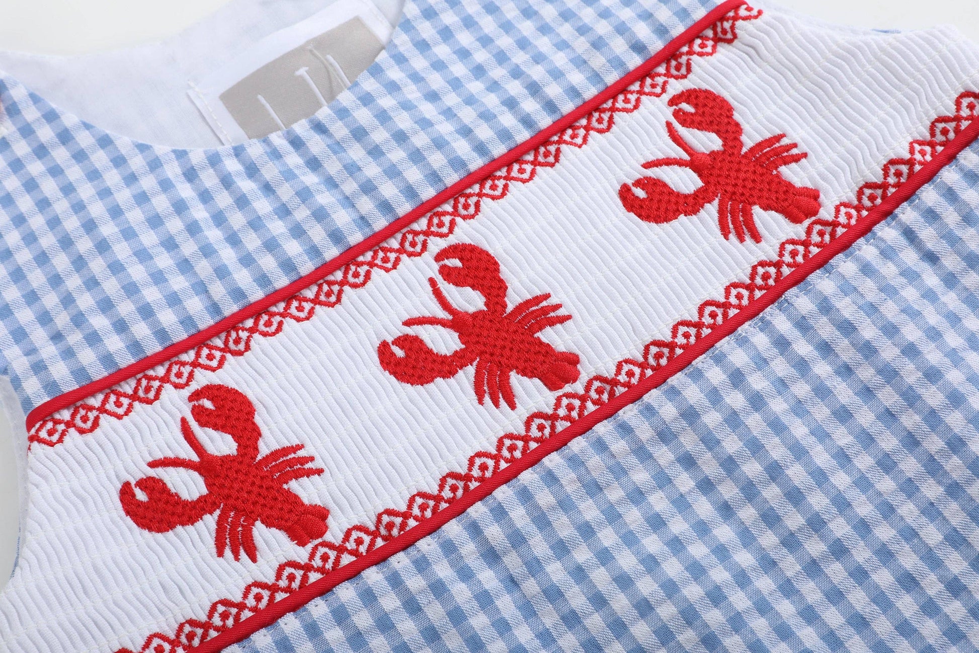 Blue Gingham Crawfish Smocked Shortalls Lowcountry Littlewear
