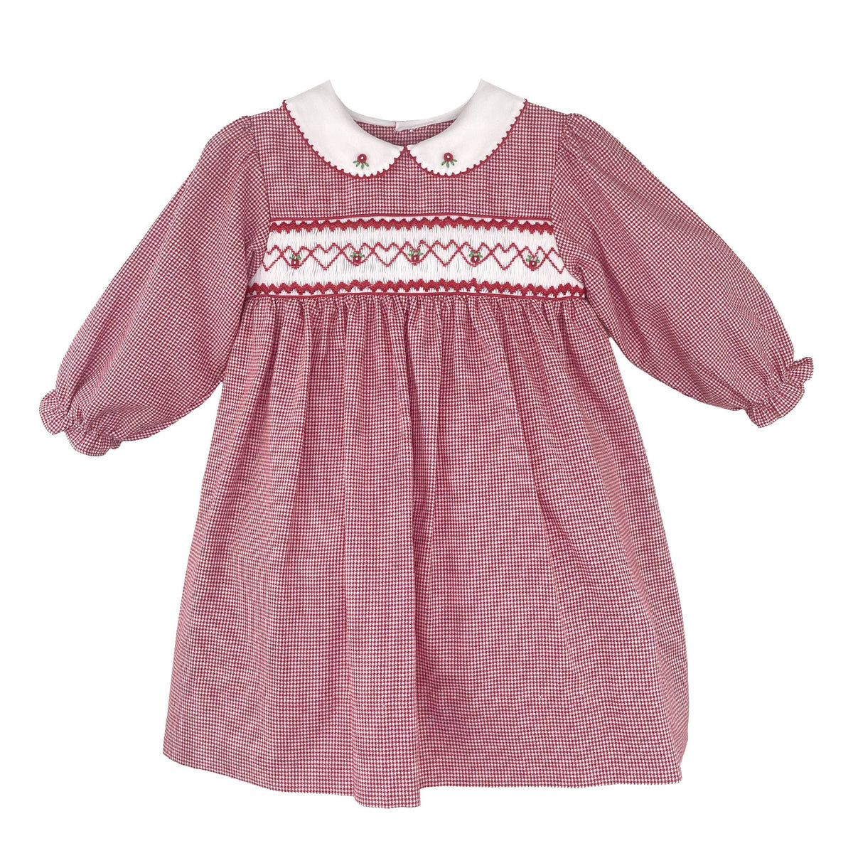 Red Check Long Sleeve Smocked Dress Petit Ami & Zubels