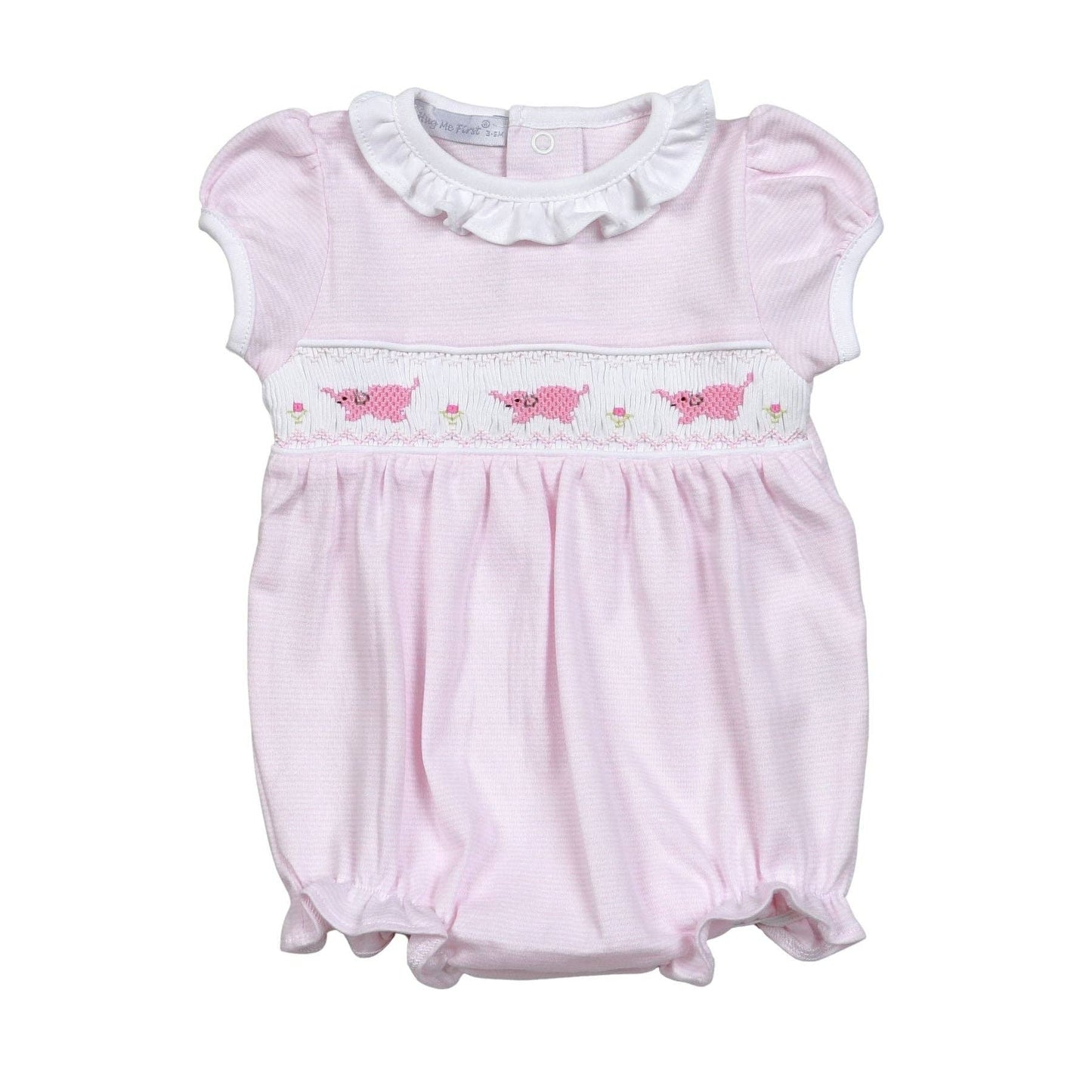 HEG-130 PINK HAND SMOCKED ELEPHANTS BUBBLE Hug Me First