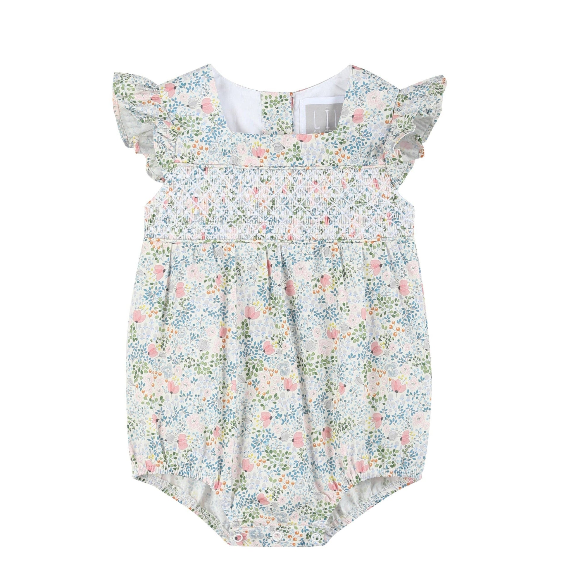 Floral baby romper on a white background