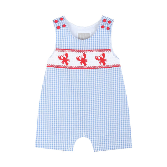Blue Gingham Crawfish Smocked Shortalls Lowcountry Littlewear