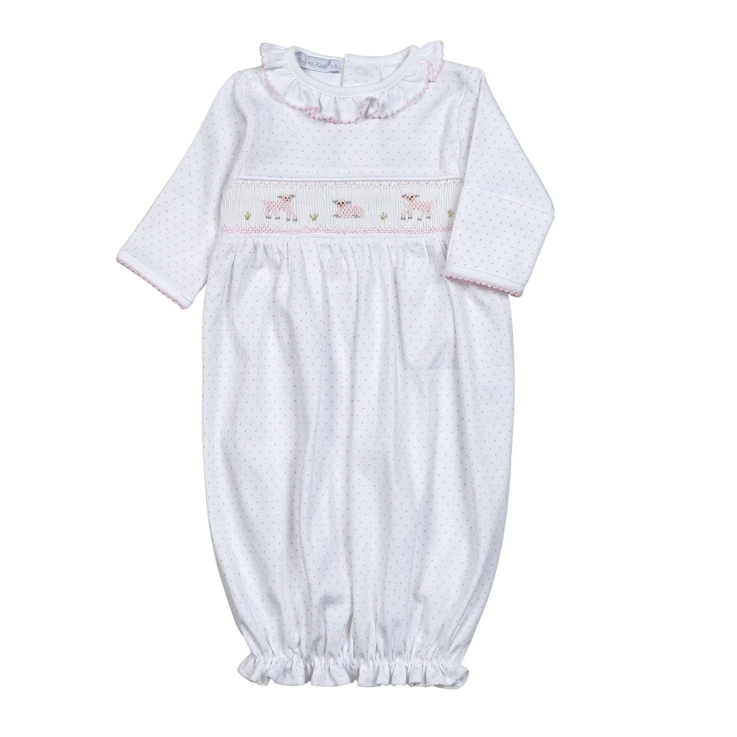HVG-419 PINK BABY SHEEPS HAND SMOCKED GOWN Hug Me First