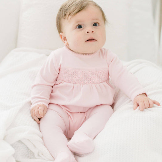 Essentials Solid Pink Smocked Footie Magnolia Baby