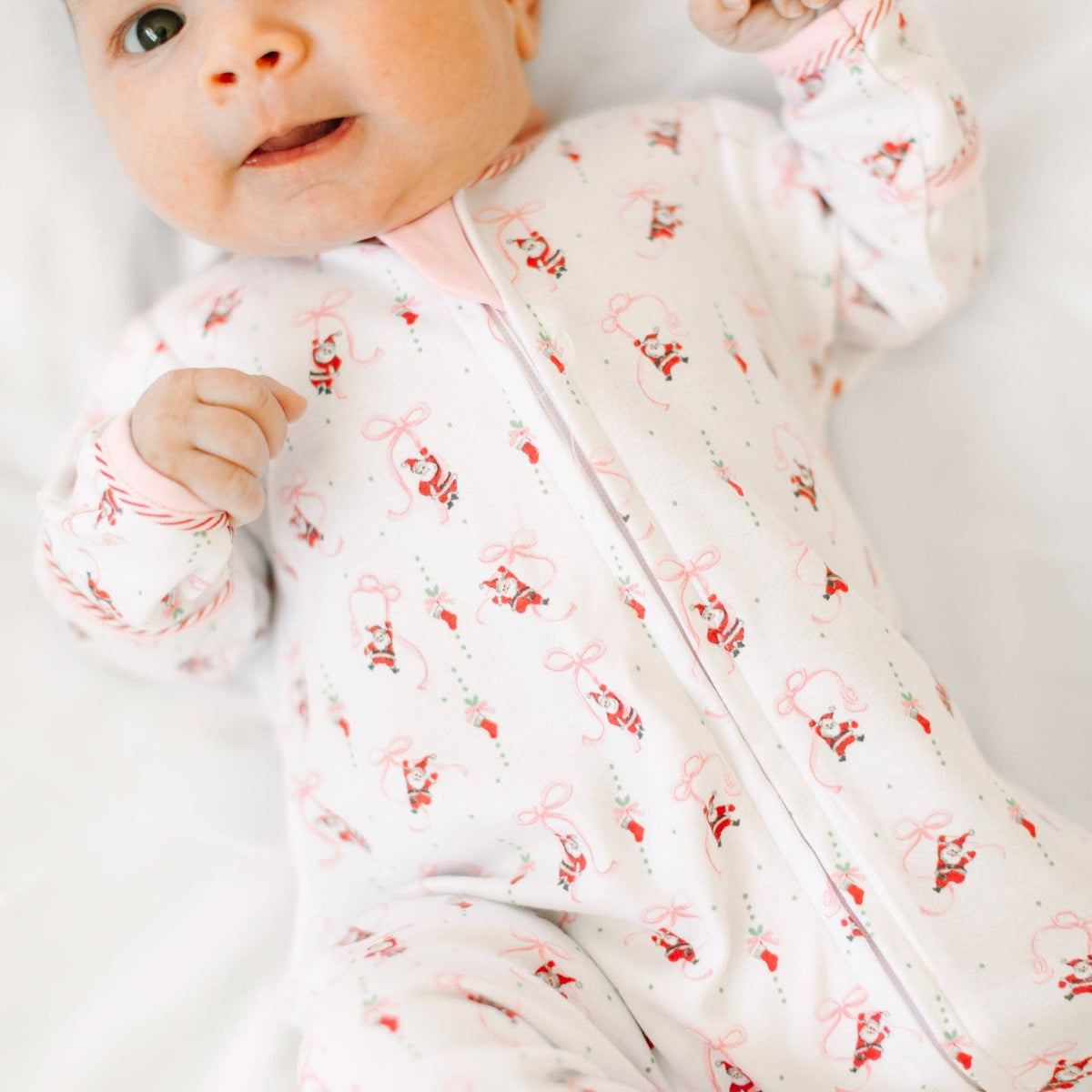 Jolly Ribbons Print Ruffle Zip Footie Magnolia Baby