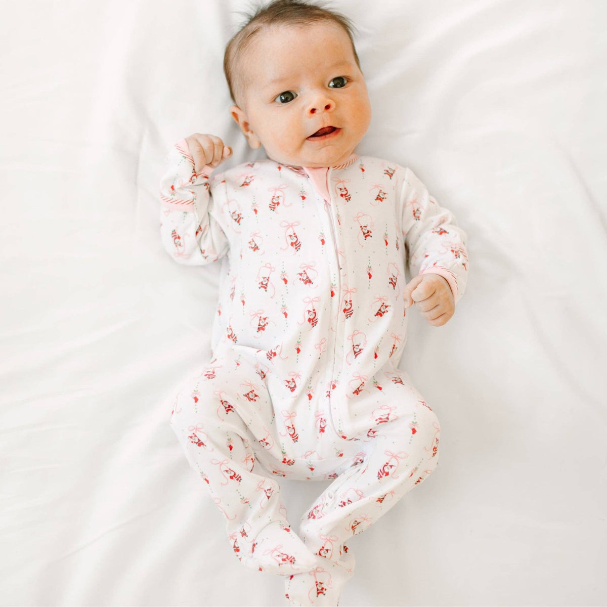 Jolly Ribbons Print Ruffle Zip Footie Magnolia Baby