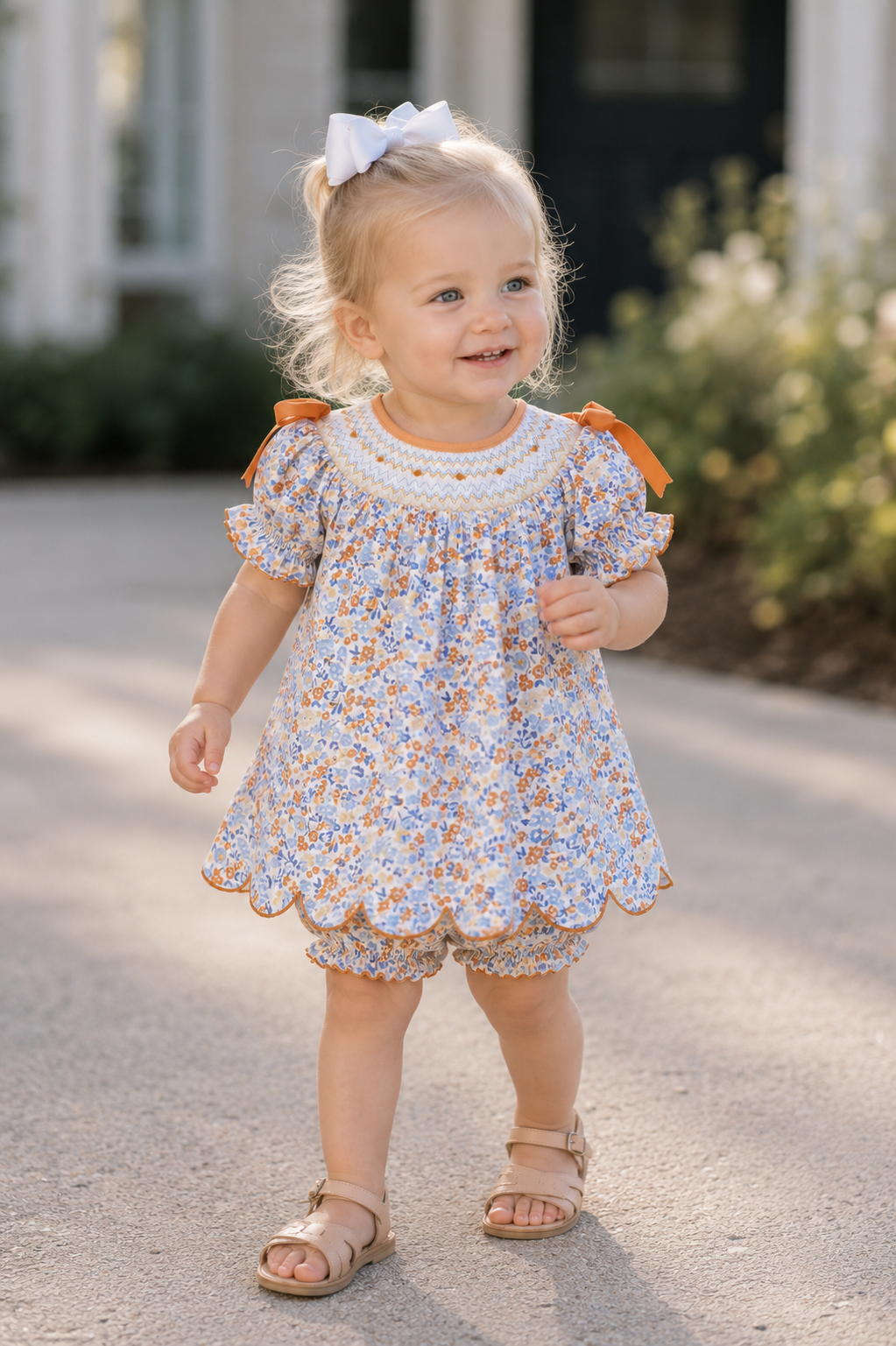 Fall Floral Smocked Girls Bloomer Set Rylee Faith Designs