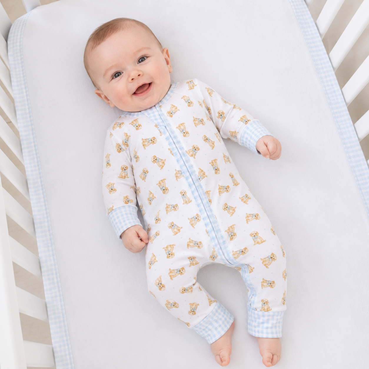 Sweet Golden Print Zip Playsuit - Light Blue Magnolia Baby