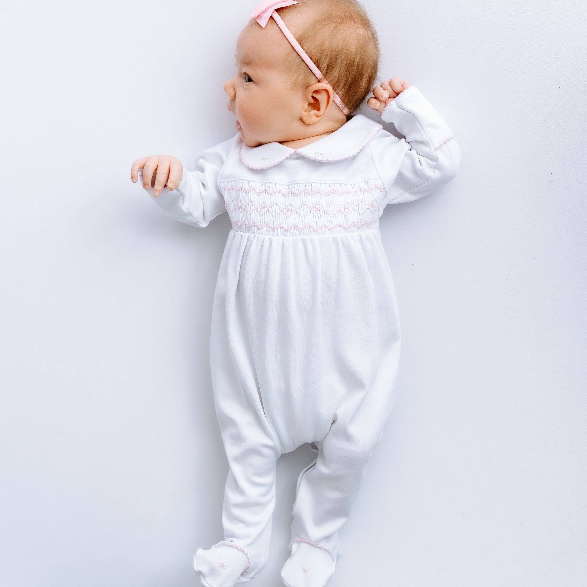 Lizzie's Classics Smocked Footie - Pink Magnolia Baby