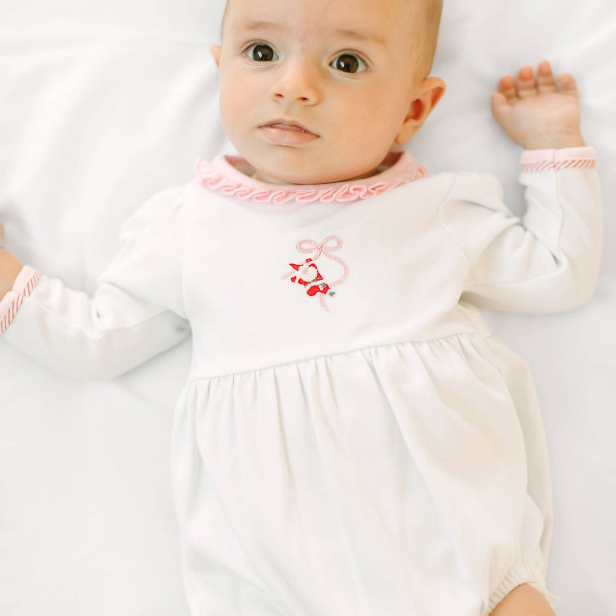 Jolly Ribbons Hand-Embroidered Long Sleeve Ruffle Bubble Magnolia Baby