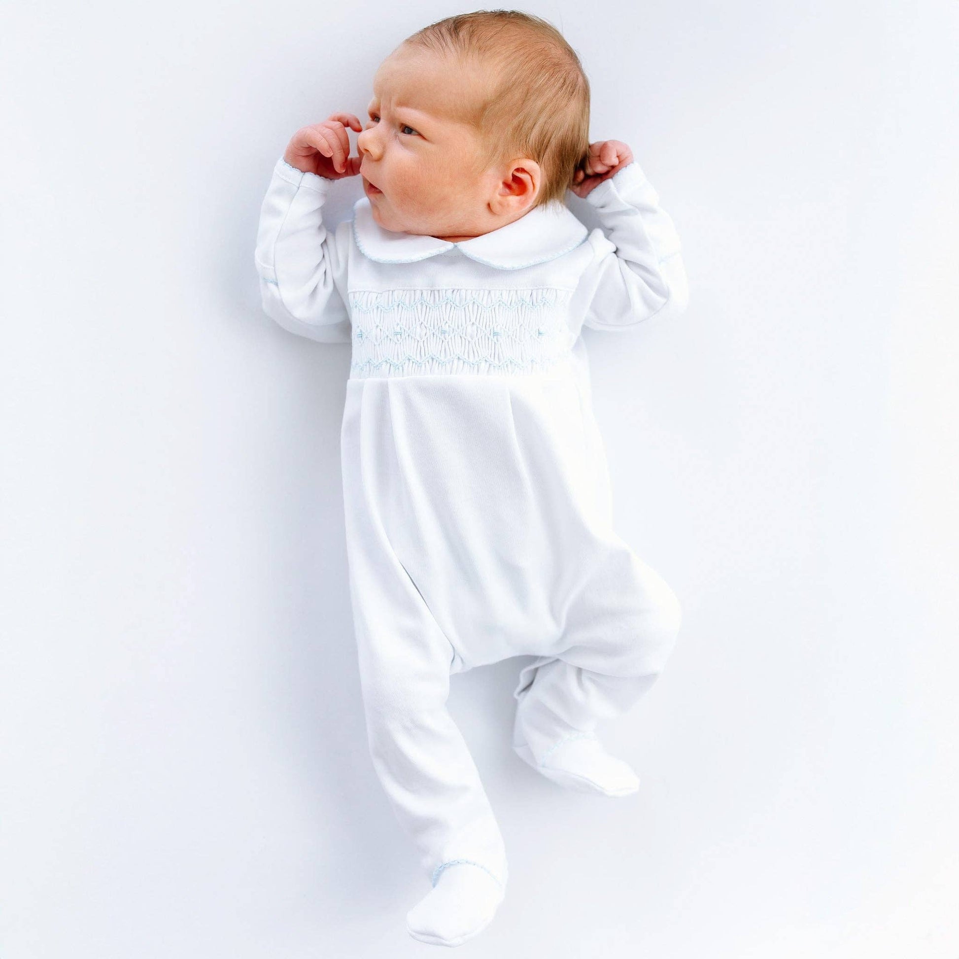 Landon's Classics Smocked Footie - Light Blue Magnolia Baby