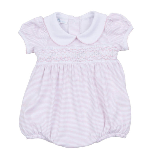 Mini Stripes Smocked Bubble - Pink Magnolia Baby