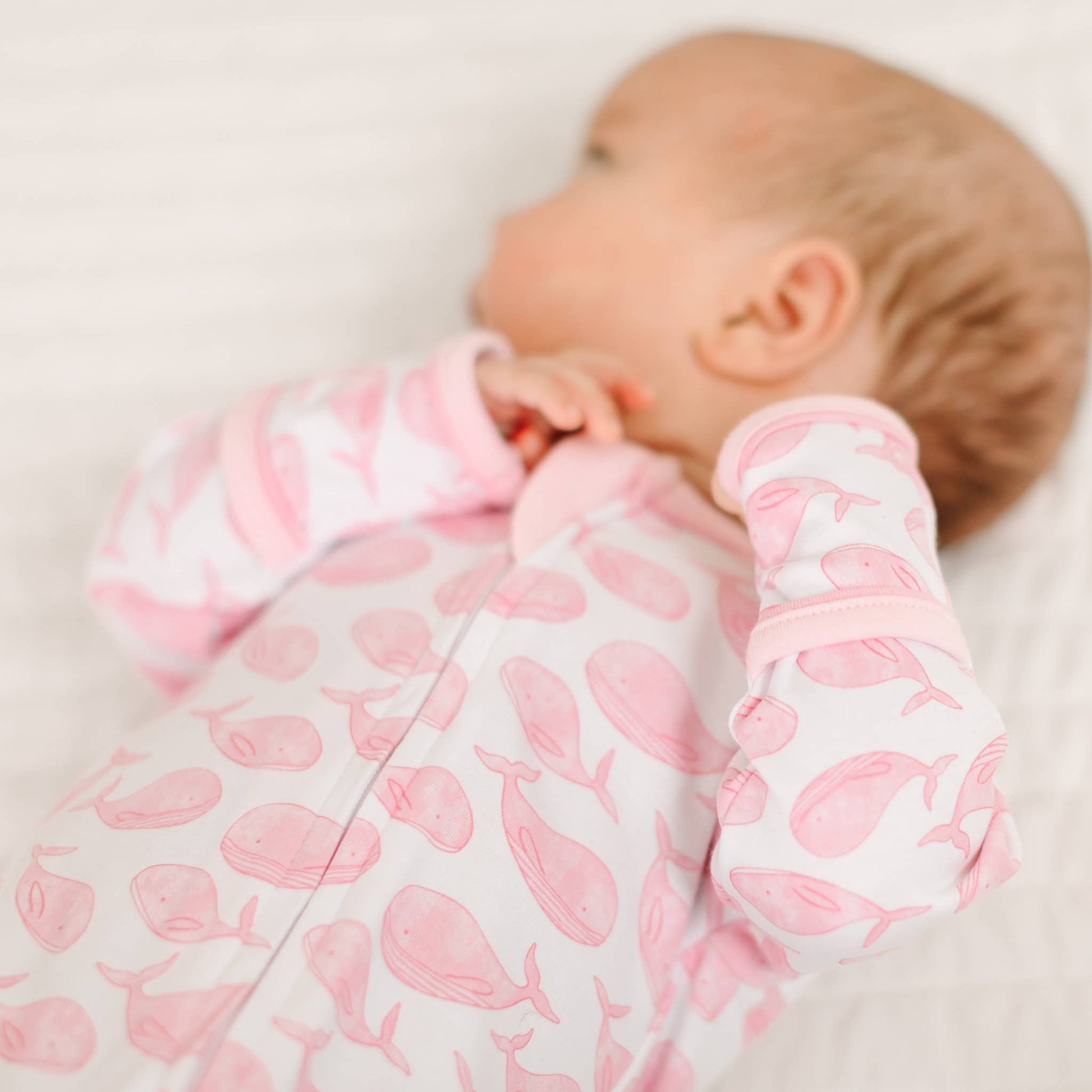 Azure Whales Print Zip Footie - Pink Magnolia Baby